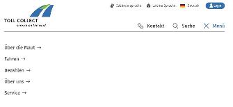 
Grafik der Navigationsleiste der Toll Collect-Website