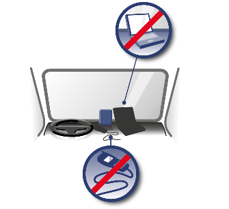 
Instructieafbeelding: Geen apparaten zoals mobiele telefoons of laptops naast de DSRC-module plaatsen